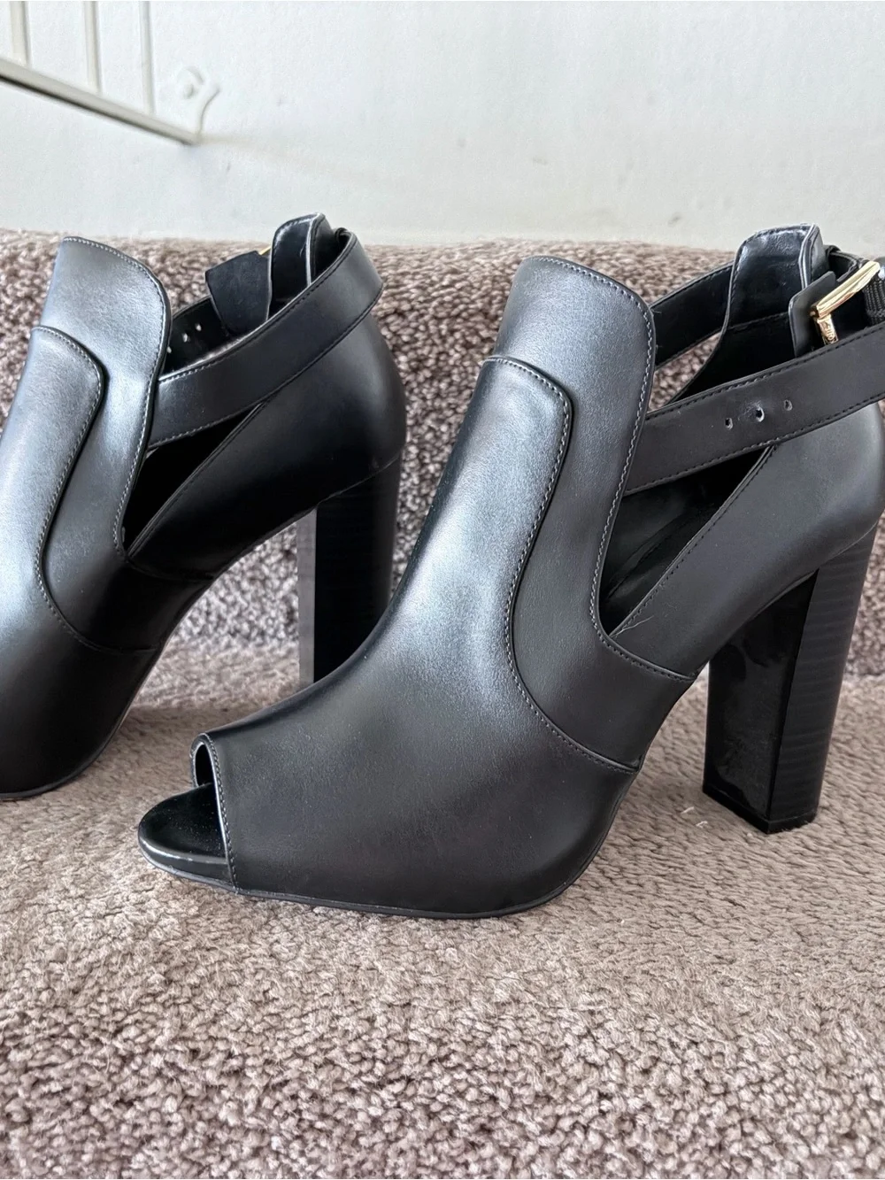 Michael Kors Black Open-Peep Toe Block Heel Ankle Bootie